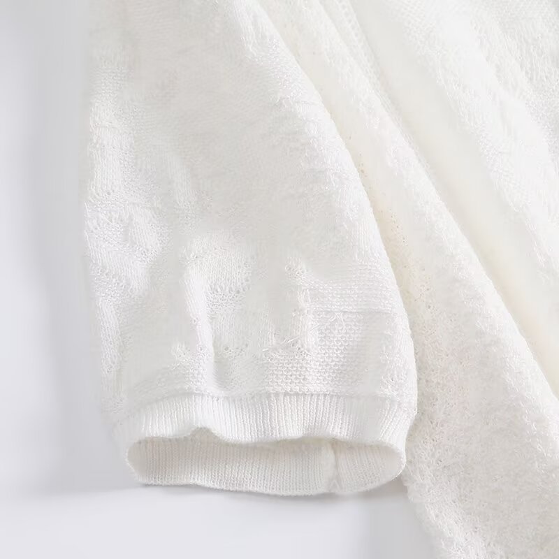 Ladies Ivory Scoop Three-Quarter Sleeve Button Front Cardigan