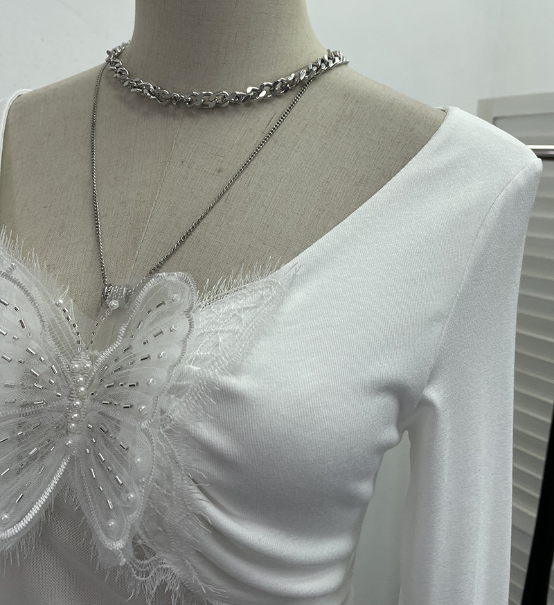 Full Sleeve V-Neck Openwork Slim Fit Tee