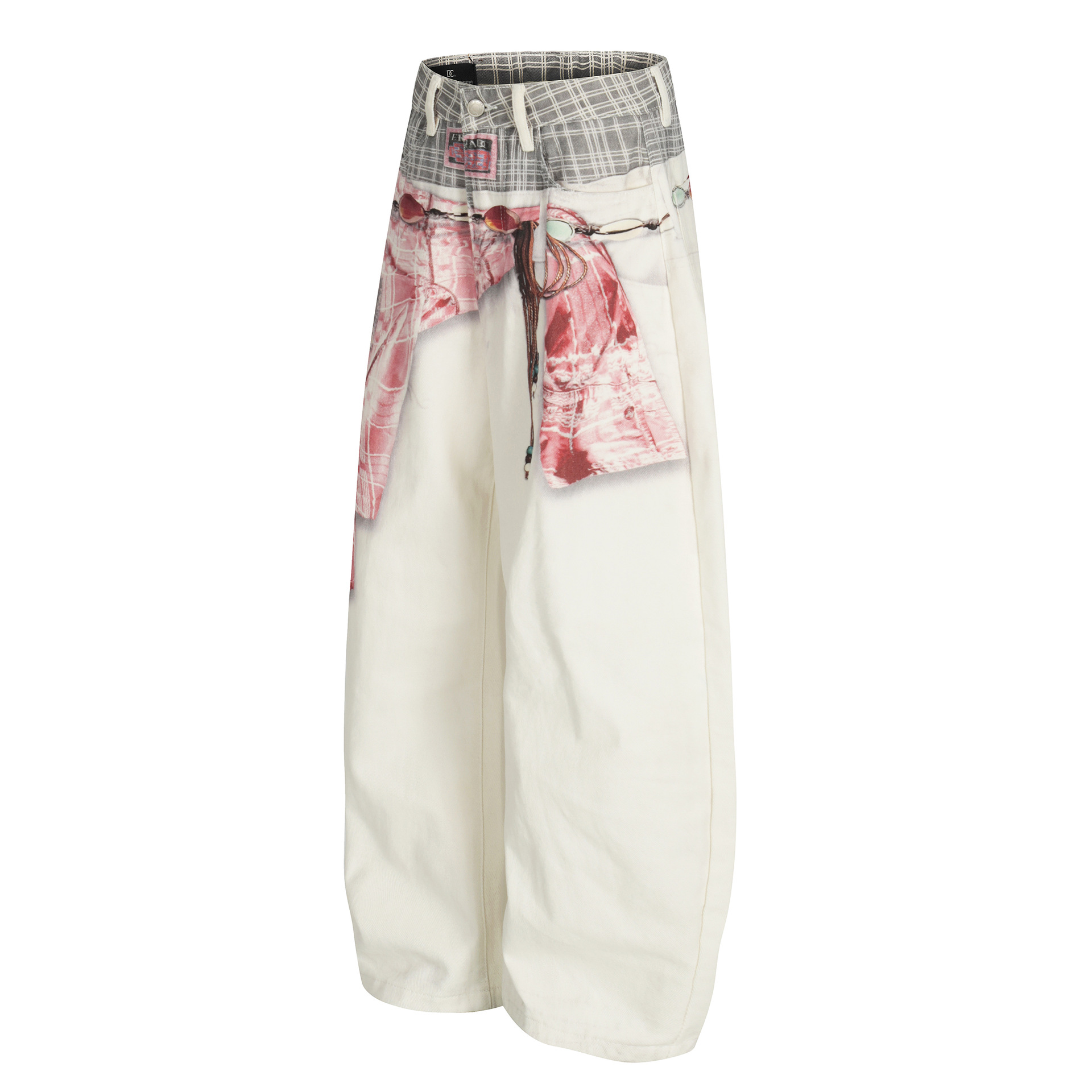 Street Retro High-End Scarf Print Design Unisex Loose Knife-Edge Jeans