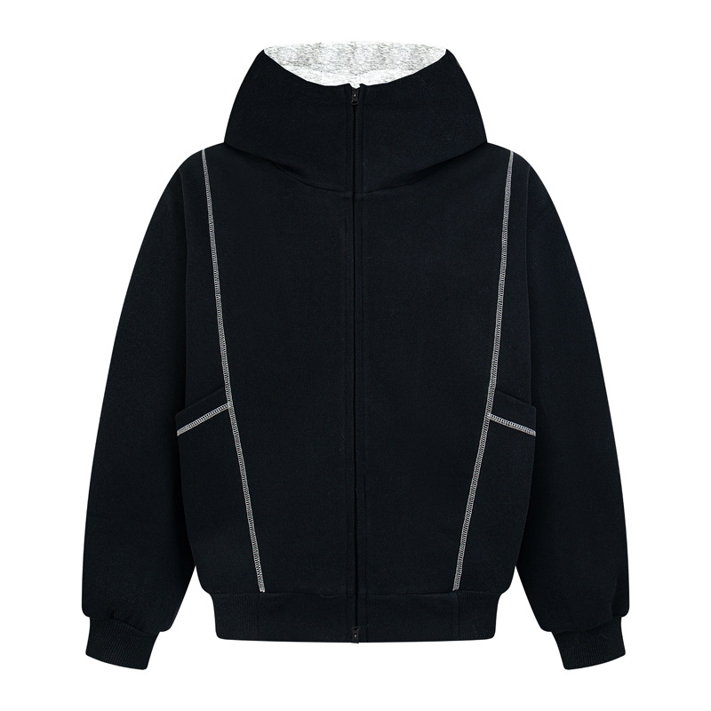 Street Relaxed Fit Zip-Up Letter Print Hoodie