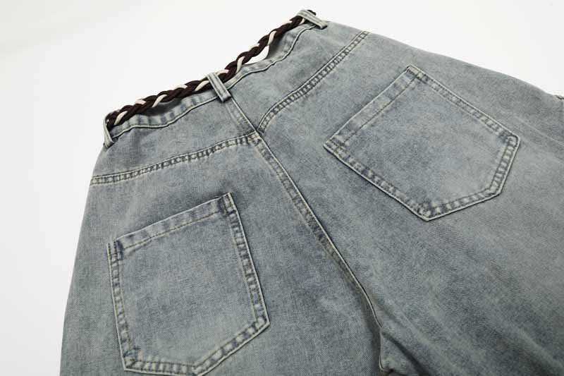 Streetwear Hip-Hop Deconstructed Patchwork Knife-Edge Jeans Unisex Loose Distressed Washed Vintage Wide-Leg Pants