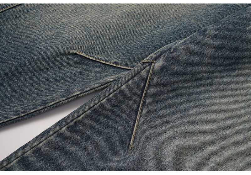 Washed Patchwork Loose Wide-Legged Knife-Edge Denim Pants