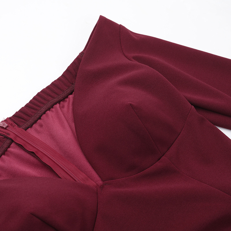 Curve-Defining Flared V-Neck Full Sleeve Dress