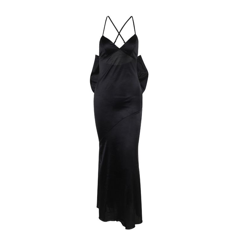 Spaghetti Strap V-Neck Ribbon Tie Dress
