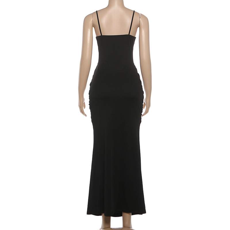 Spaghetti Strap High Waist Open Back Dress