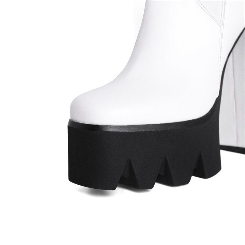 Women's Autumn Short Boots Brand New Square Toe Super High Heel Thick Sole Metal Sexy Stretch Bare Boots 42 Sizes