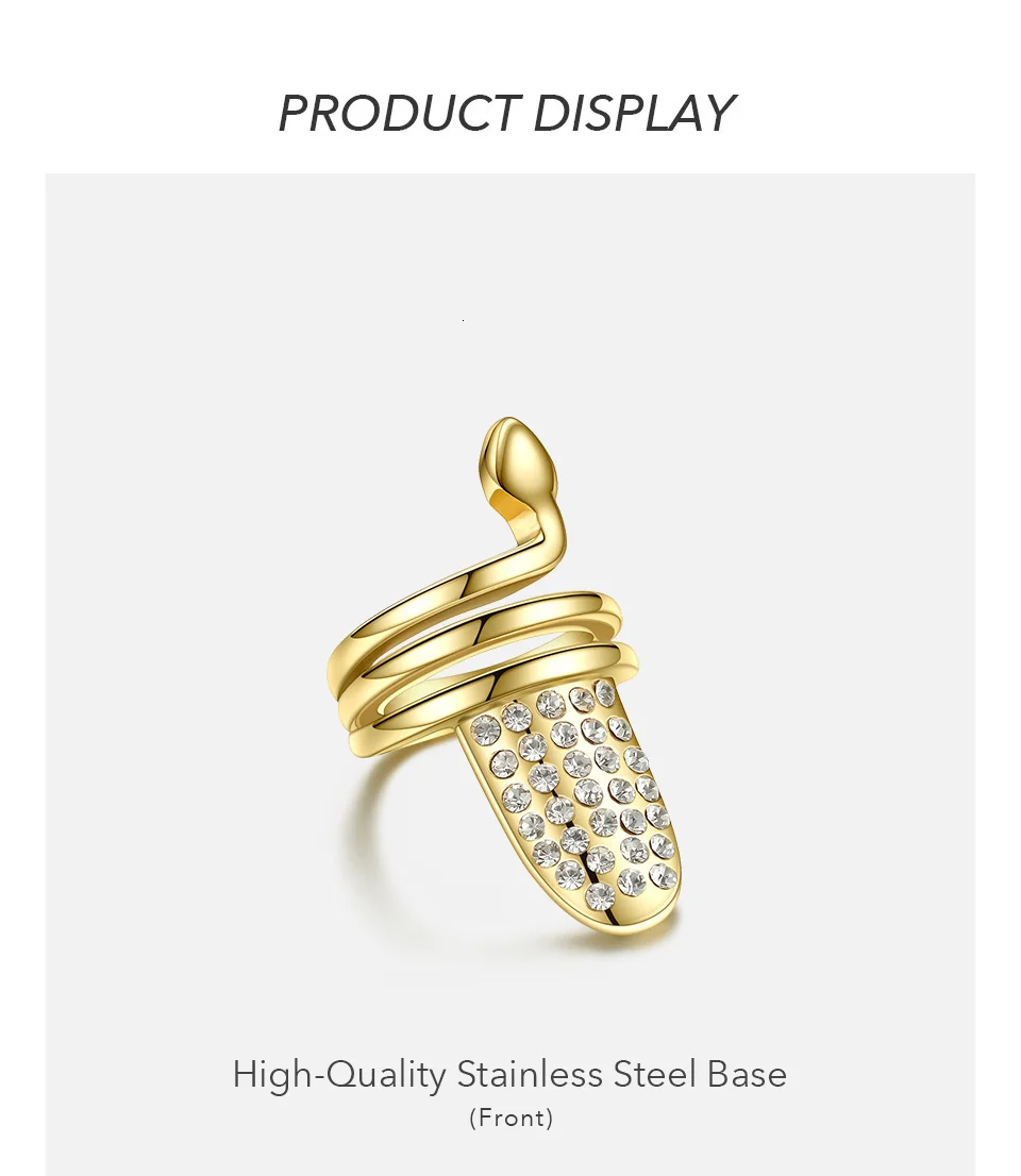 Punk Snake Rhinestone Nail Ring Stainless Steel Curve Finger Rings For Women Accessories Fashion Jewelry Gifts
