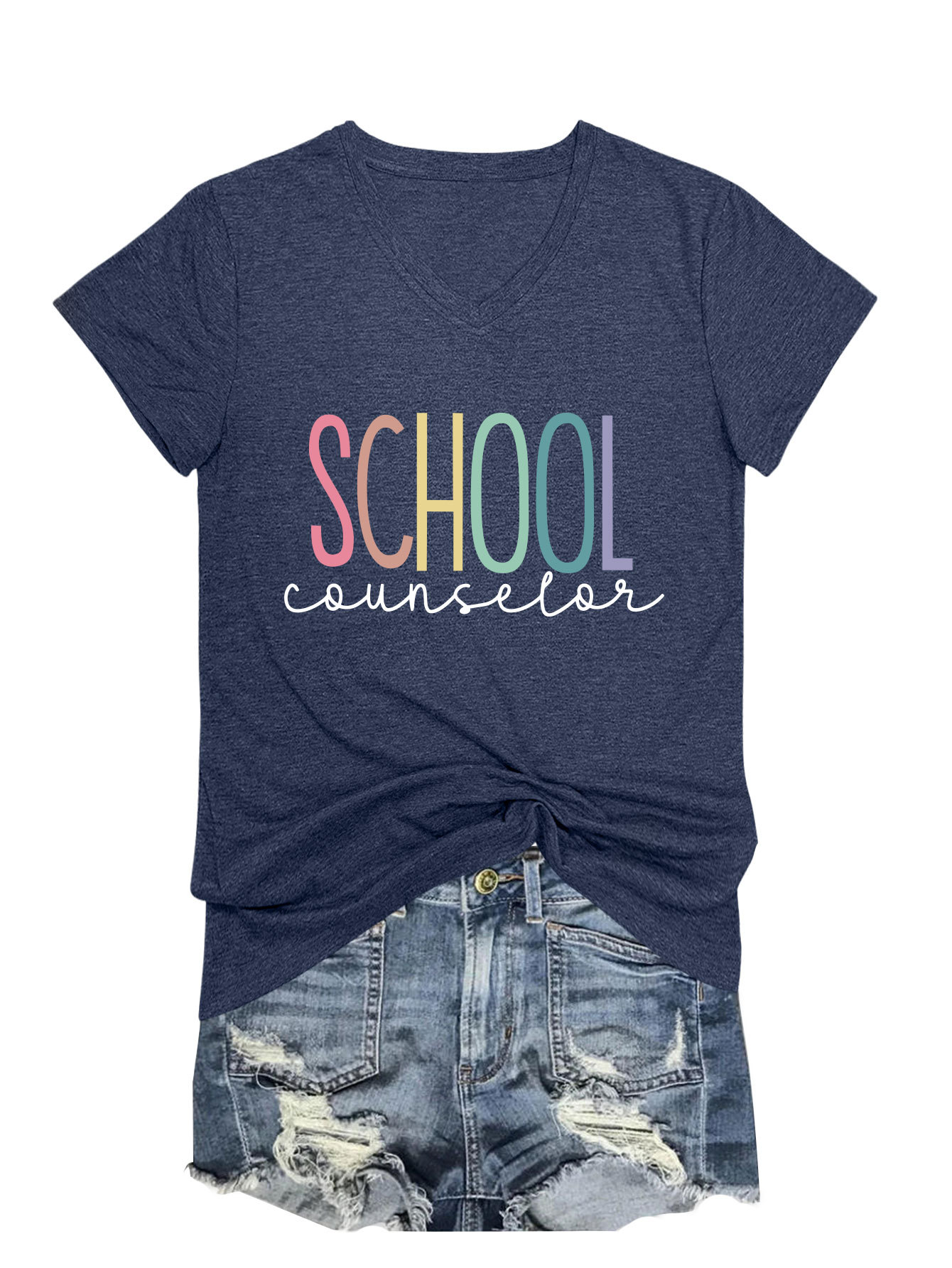 Ladies V-Neck Geometric Print Tee