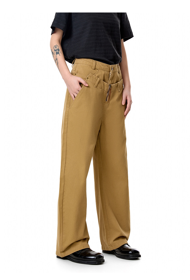 Men's Double Waist Fake Two-Piece Casual Pants Straight Loose Long Pants