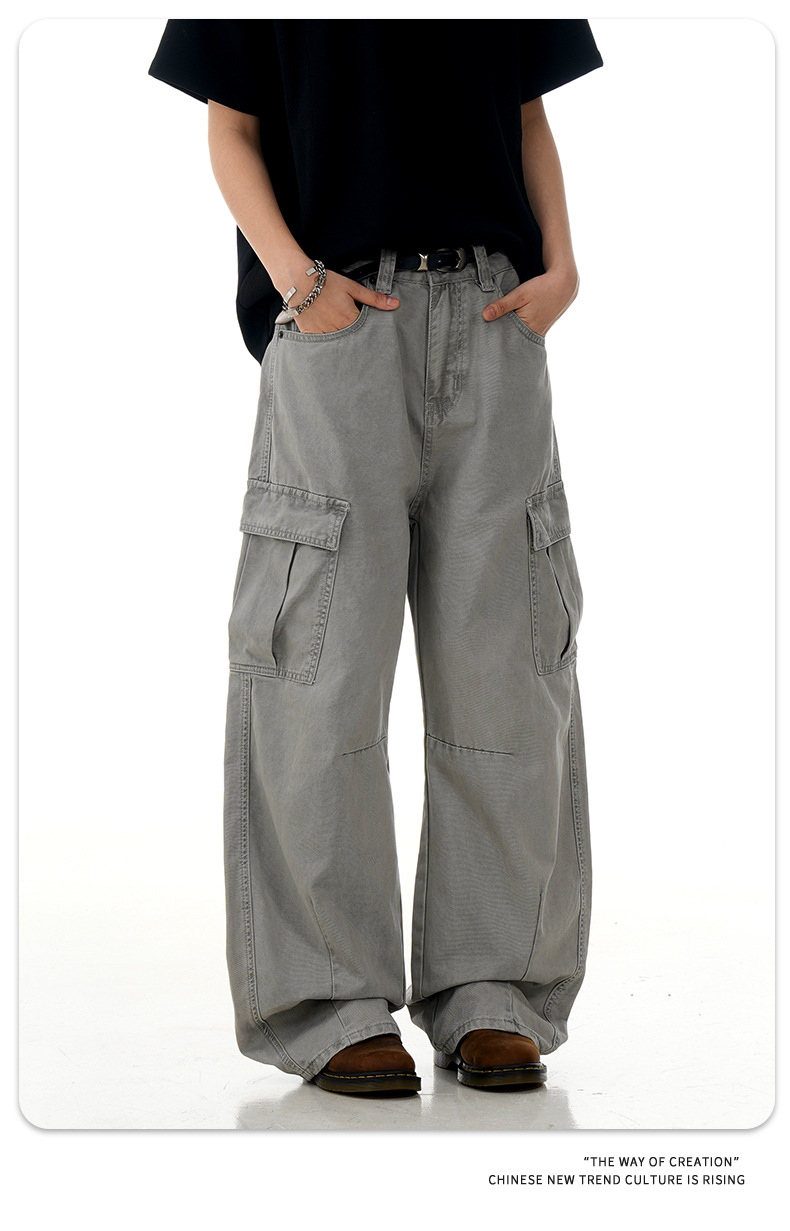 Curved Knife Work Pants for Men and Women Loose Casual Multi-Pocket Trendy Long Pants