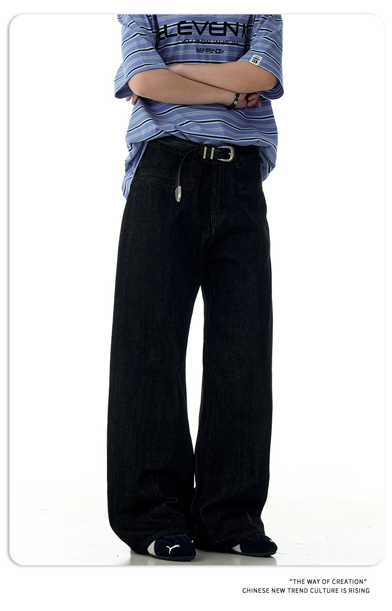 Red Edge Black Original Jeans Unisex Simple A-Line Straight Loose Long Pants