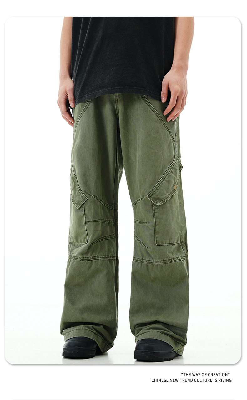 Work Pants with Adjustable Waistband and Large Pockets - Straight Leg Casual Trousers