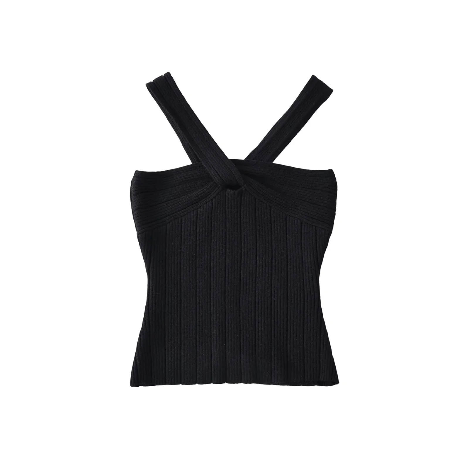 Solid Slim Fit Cropped Halter Knit Top