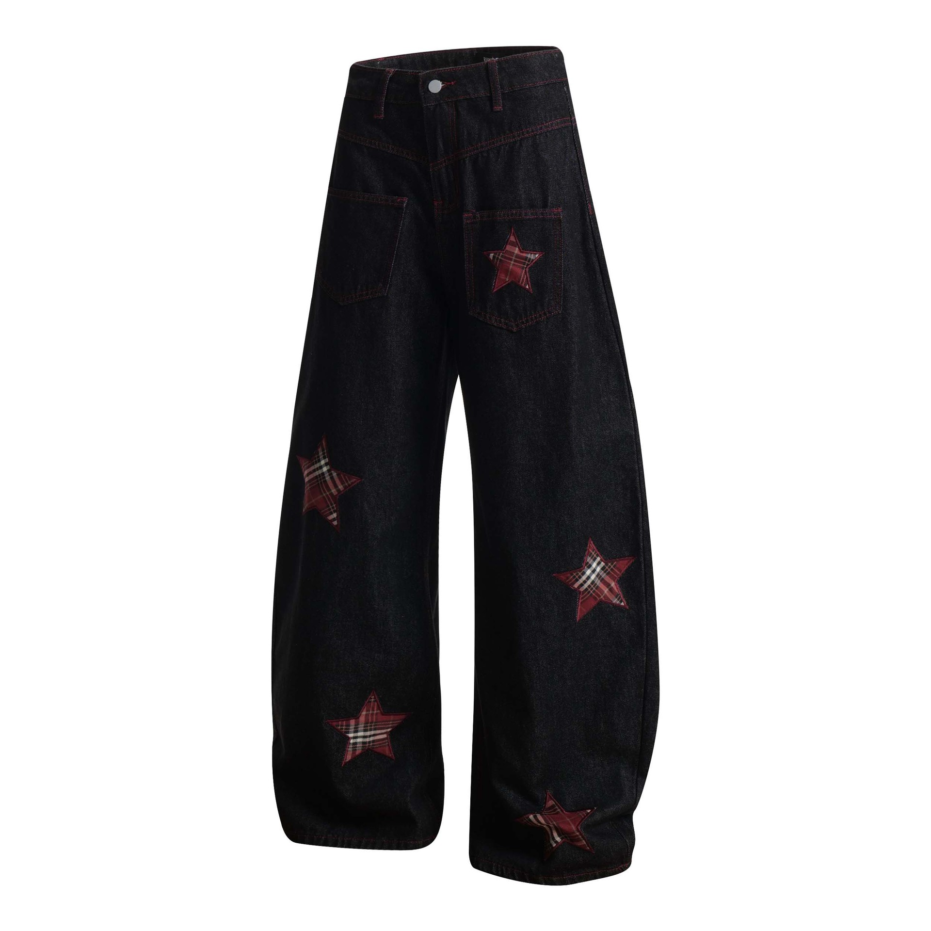 High Street Striped Star Patchwork Wide-Leg Jeans for Men and Women Loose Fit Trousers
