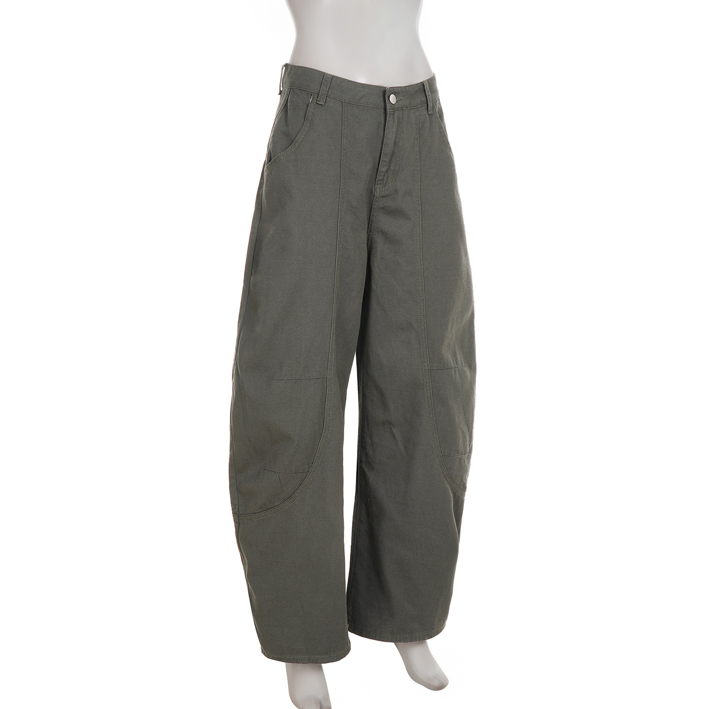 Low waisted denim retro workwear military green casual pants
