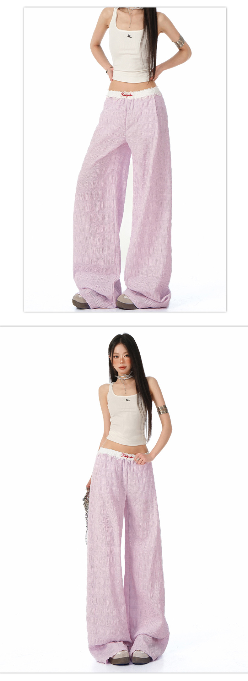 Women's Lace Casual Pants Loose Drape Wide Leg Trousers for Summer Strolling