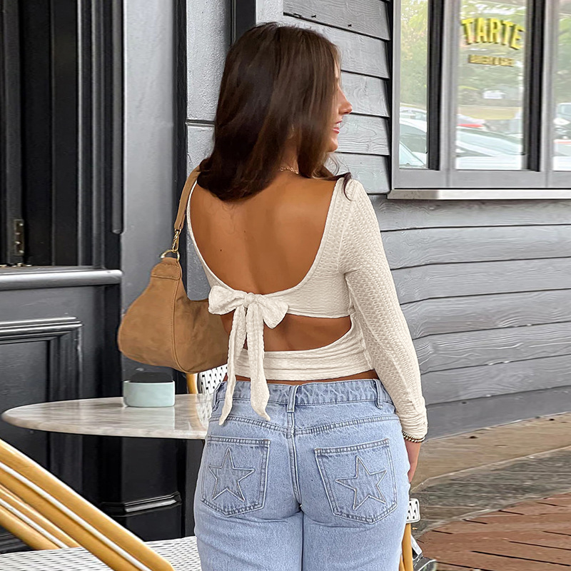 U Neck Full Sleeve Open Back Top