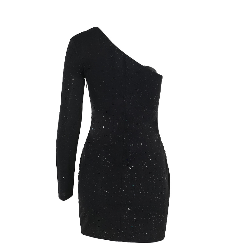 Asymmetric V-Neck Full Sleeve Pleat Detail Fitted Dress