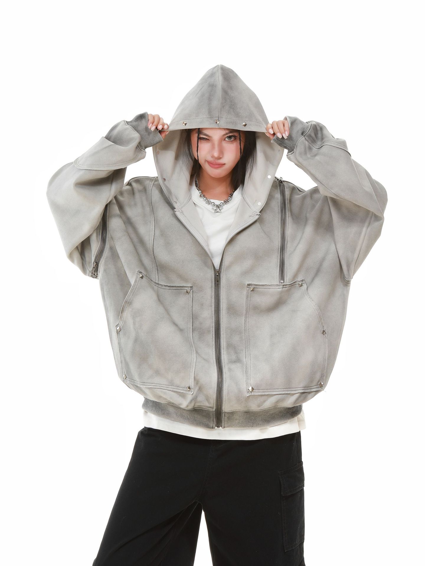 American Vintage Loose Fit Zipper Front Hoodie