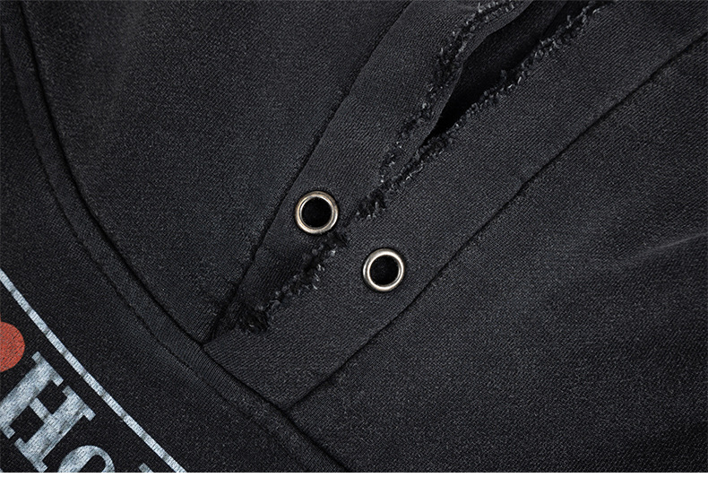 Ripped Hooded Sweatshirt with Fleece Lining