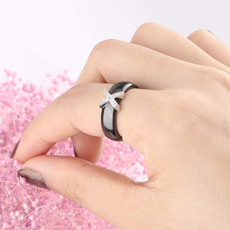 Black White Stainless Steel Ring