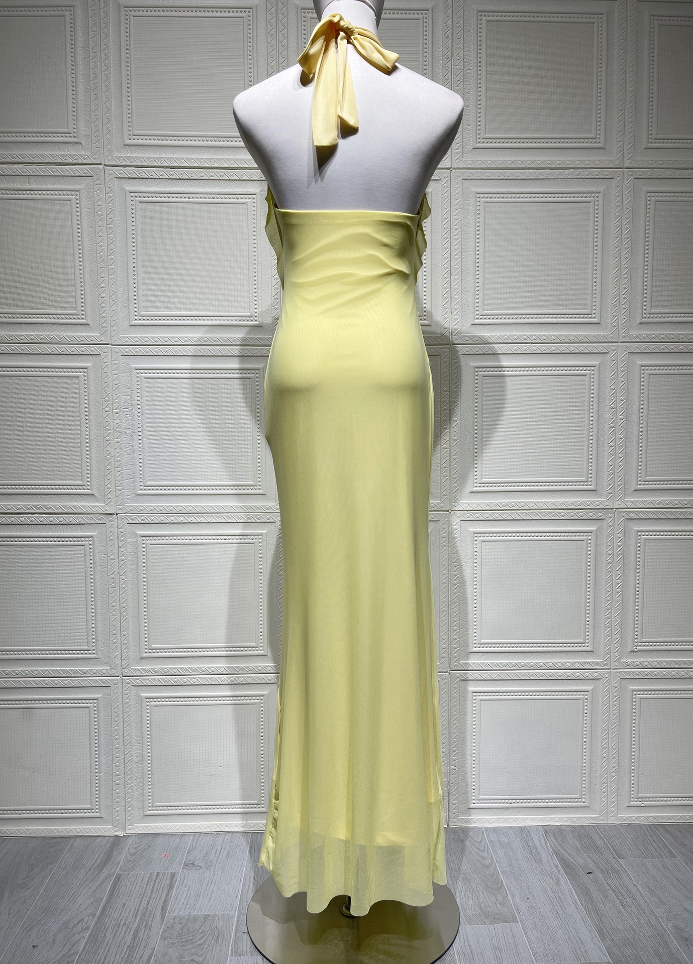 Yellow Solid Color Strapless Sexy Backless Lace High-Grade Dress Long Dress