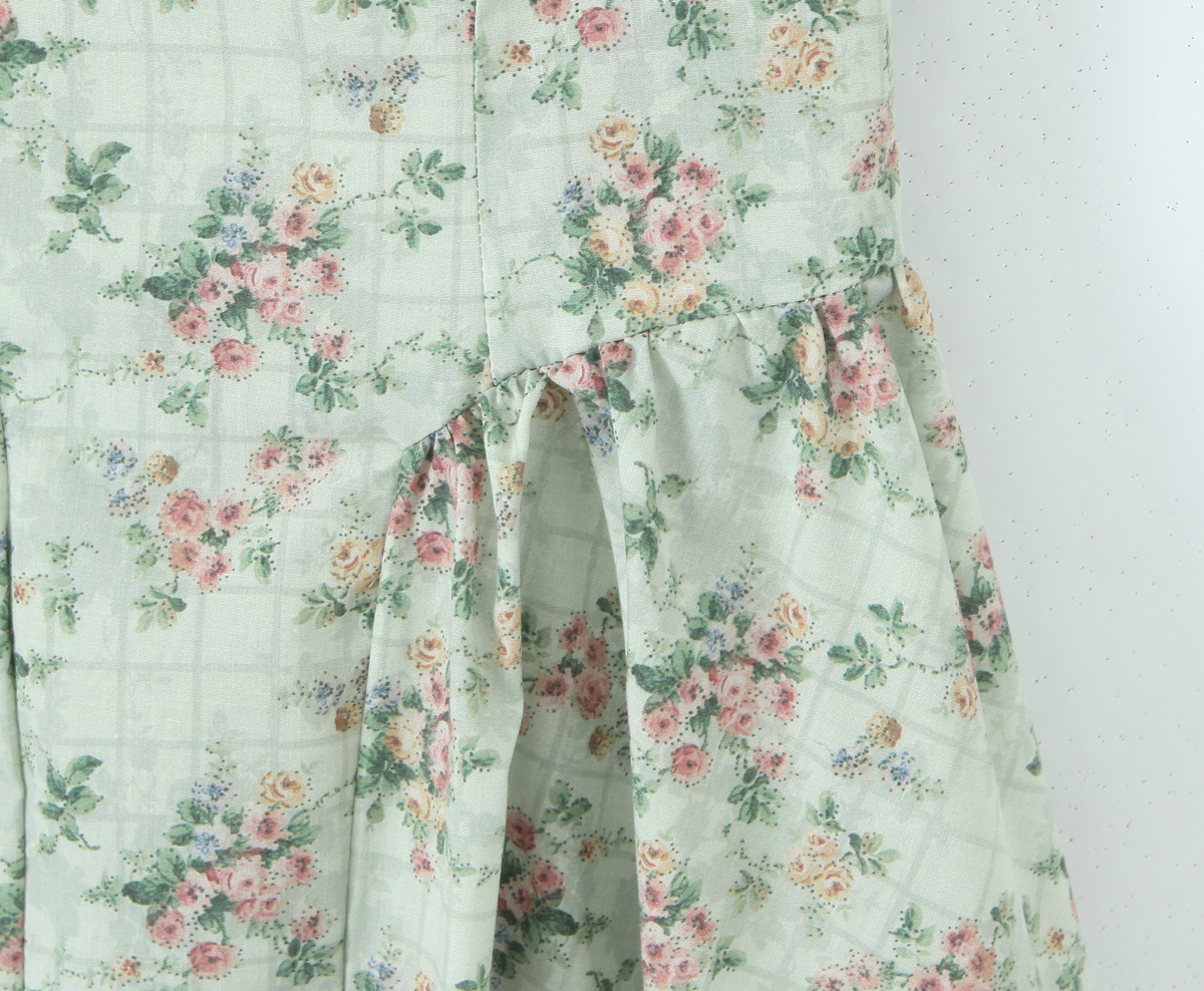 Green Floral Print Pleated Strapless Dress
