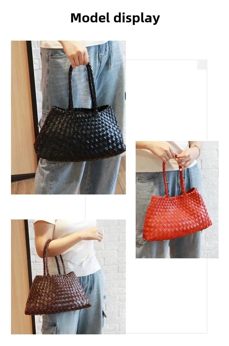 Trendy Retro Large Capacity Handbag Pure Handmade Woven Maternity Bag Commuter Shoulder Tote Bag