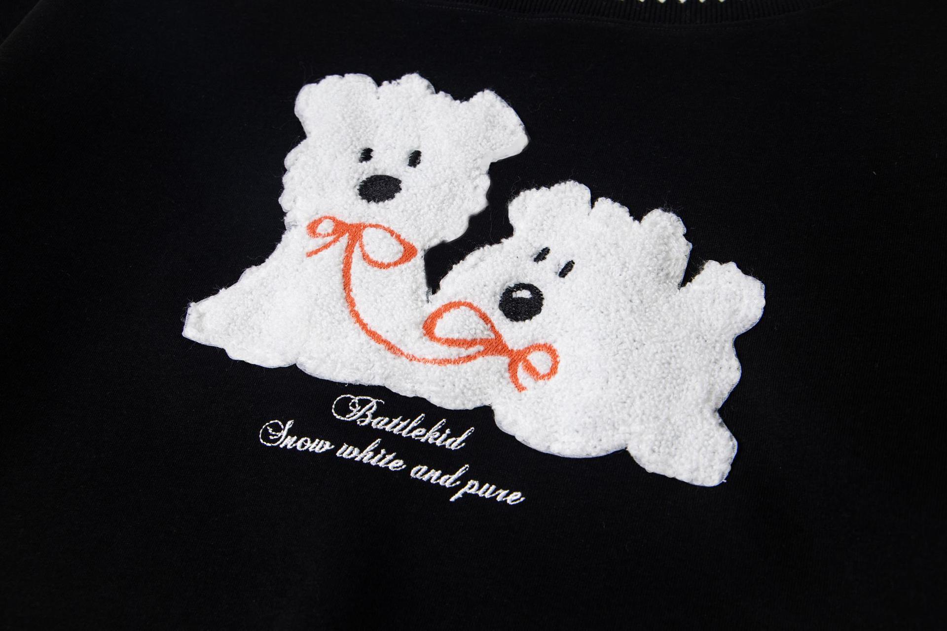 Asymmetric Cut Cotton Puppy Motif Hoodie