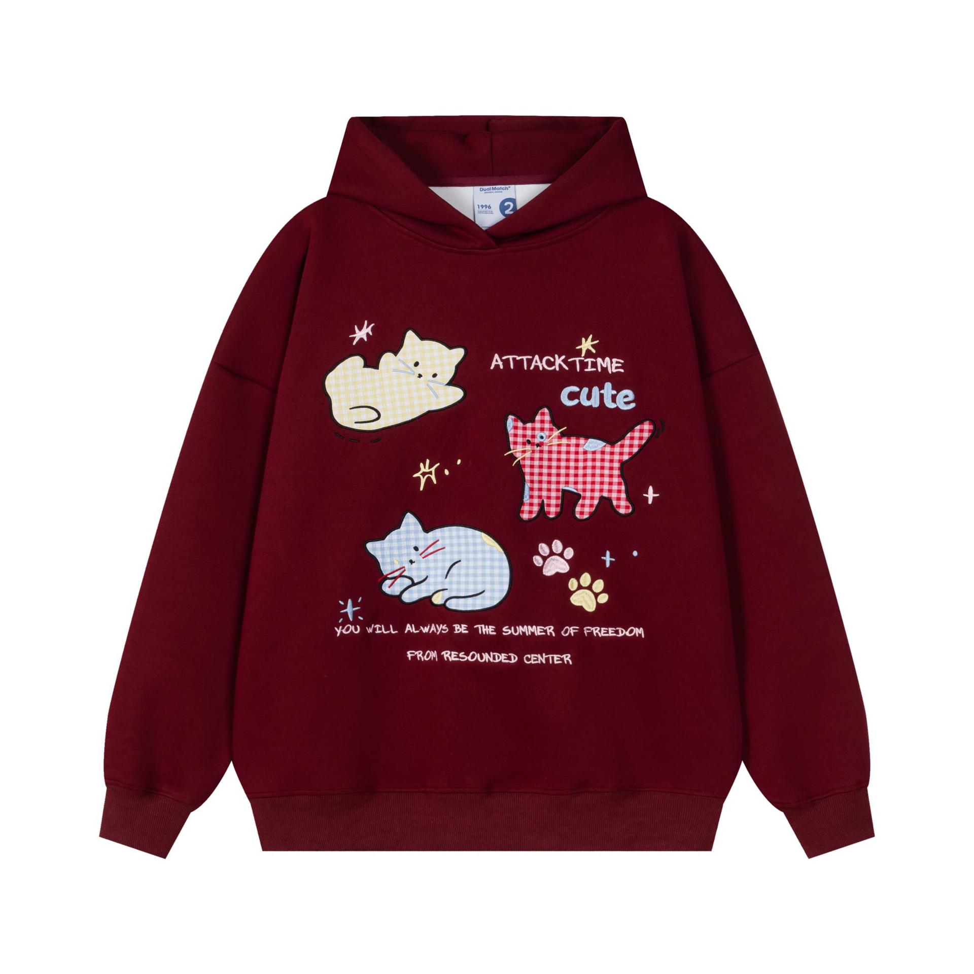Cotton Kitten Applique Long Sleeve Hoodie