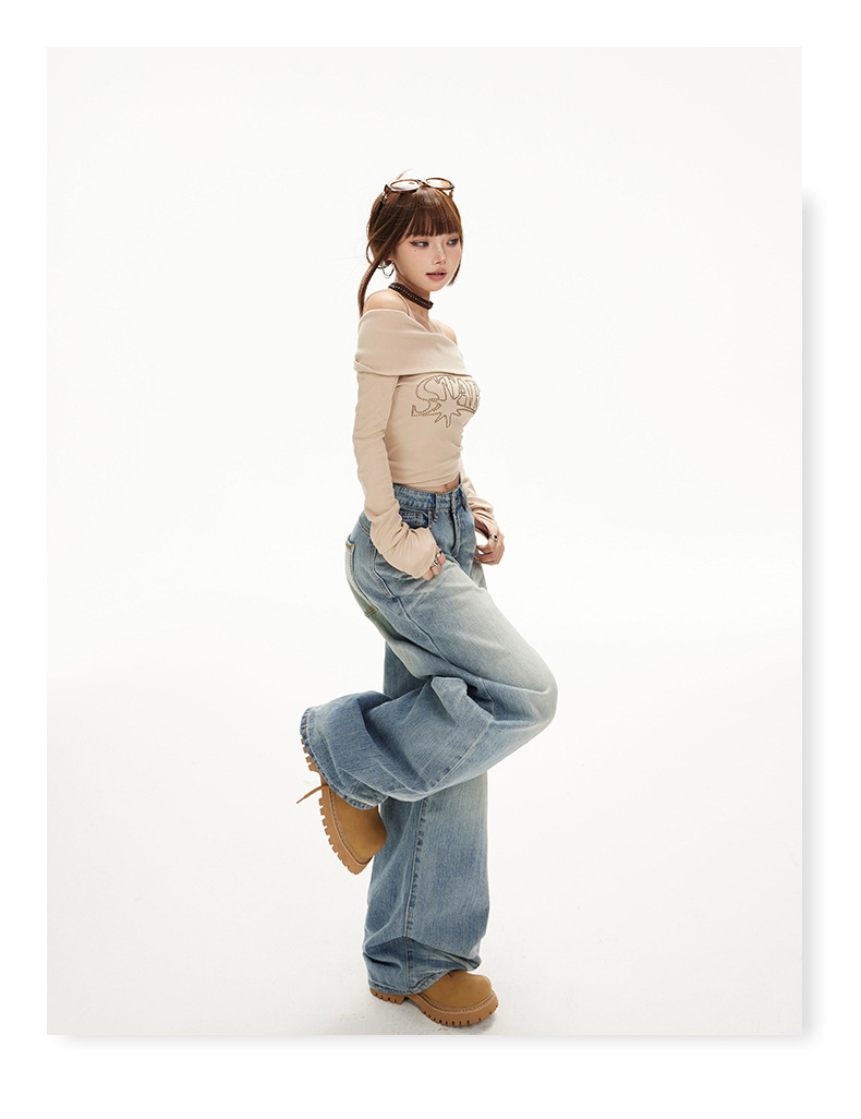 Women's Wide-Leg Jeans Female Spicy Girl Slimming Loose Straight Tube Floor-Length Pants