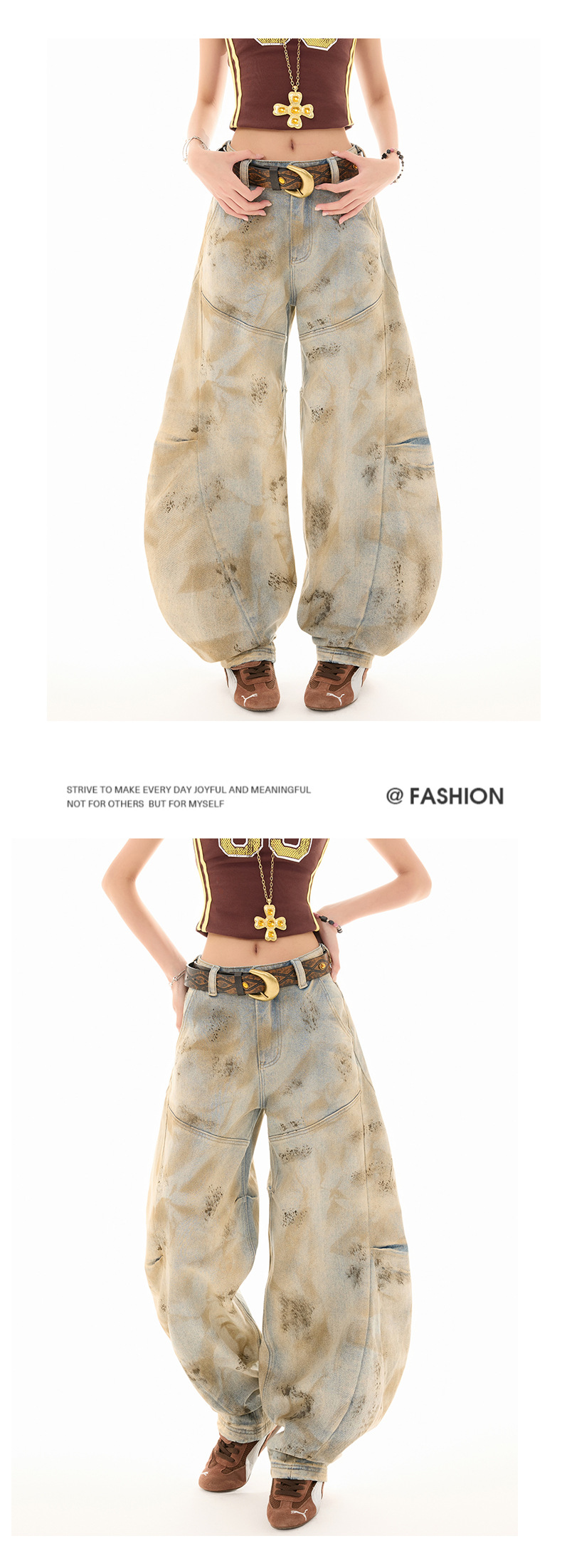 Women's Distressed Scythe Jeans Unique Design Loose Scythe Pants
