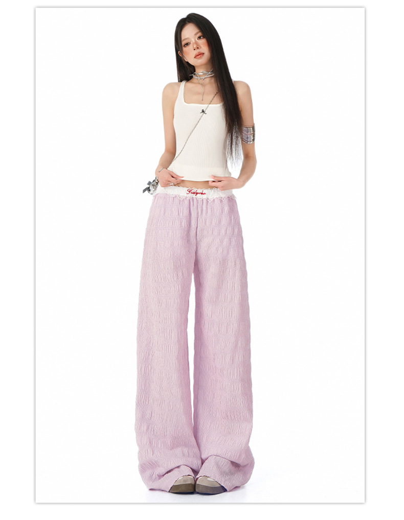 Women's Lace Casual Pants Loose Drape Wide Leg Trousers for Summer Strolling