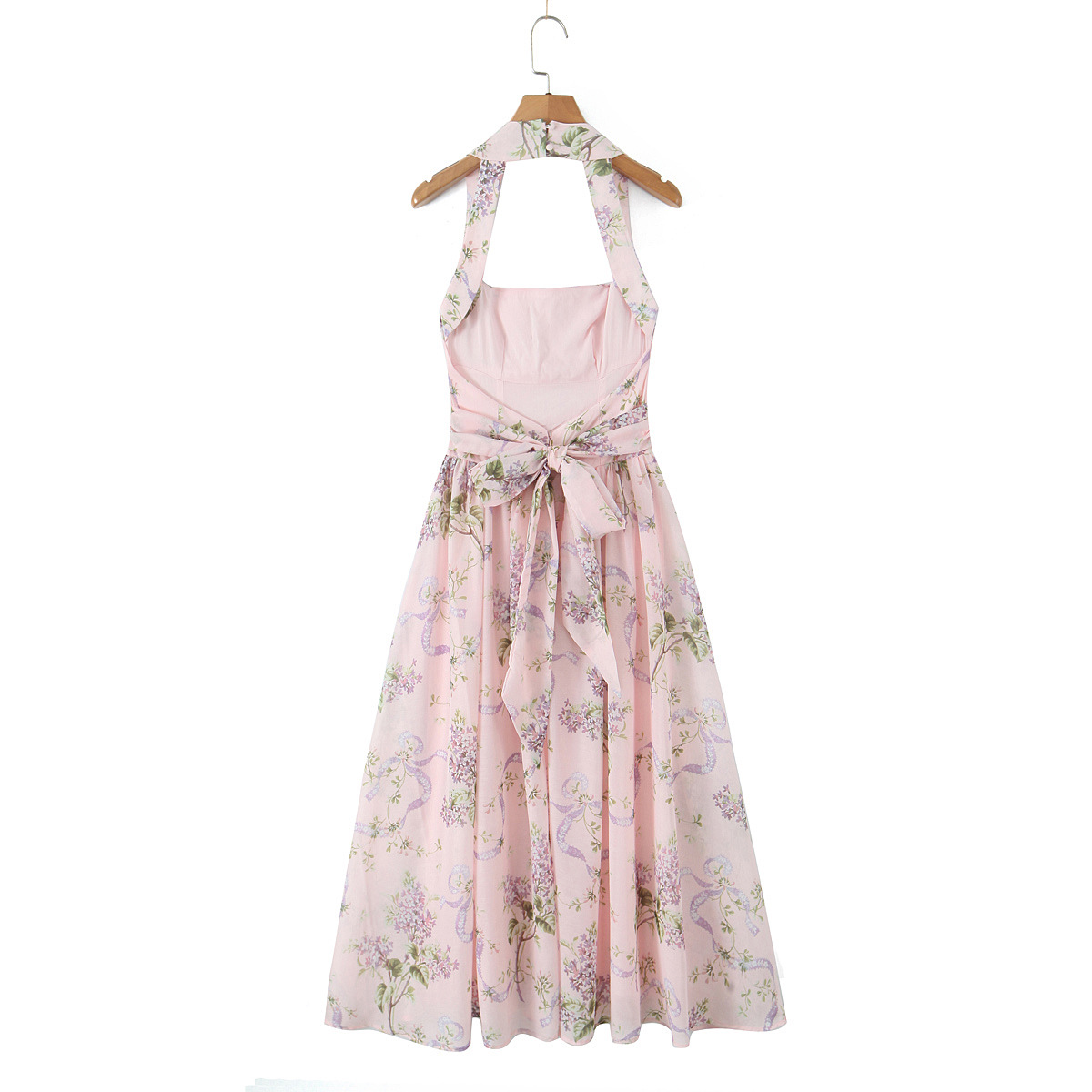 Sleeveless Botanical Print Halter Backless Side Slit Dress
