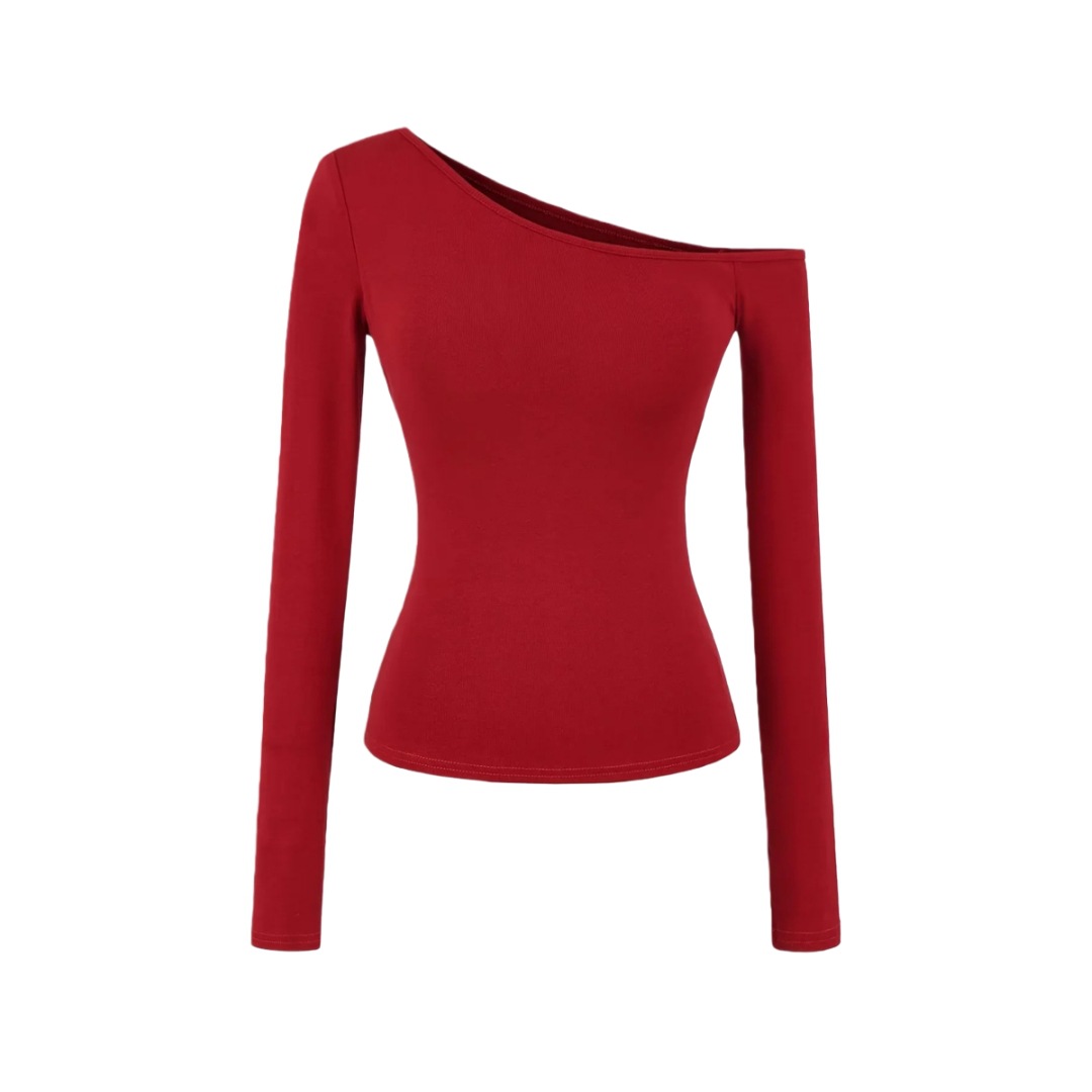 Slim Fit Wrist-Length Plain Slant-Neck Bra-Cup Blouse