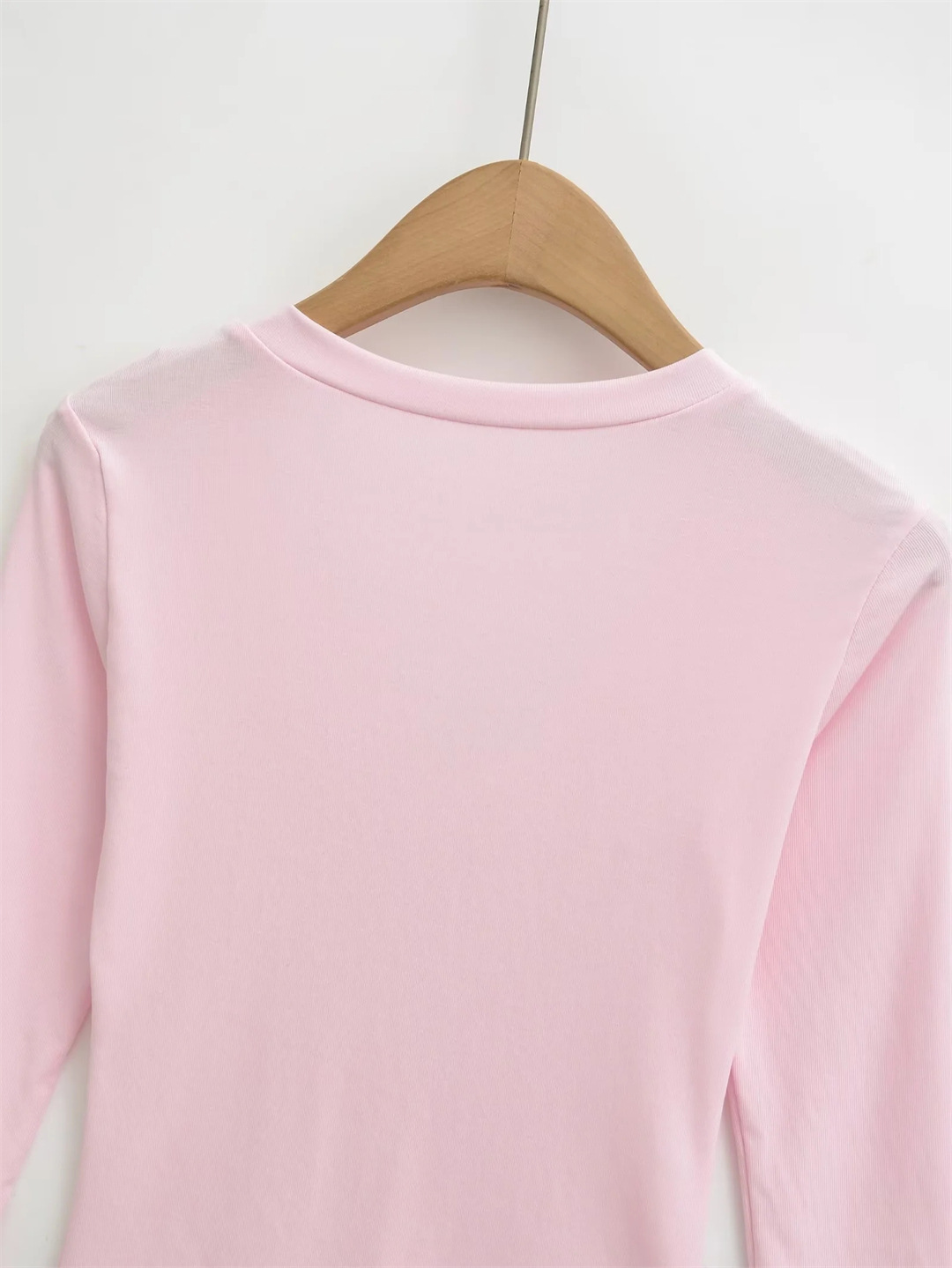 Ladies Streetwear Plain Stretch Elbow-Length Plunge Layering Tee