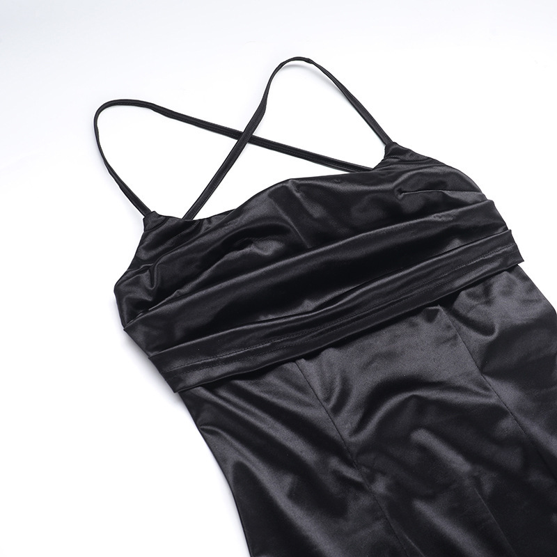 Polyester Box Neck Gathered Split Dress