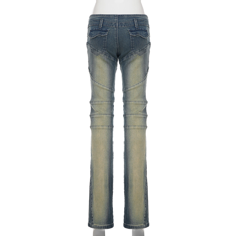 Split low waist straight leg small leg jeans