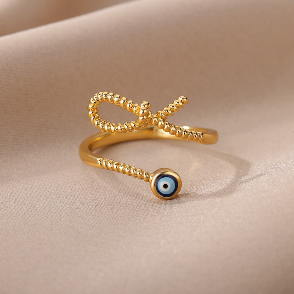 Turkish Zircon Evil Eye Rings For Women Open Adjustbale Gold Plated Stainless Steel Ring Couple Rings Wedding Jewelry Bague