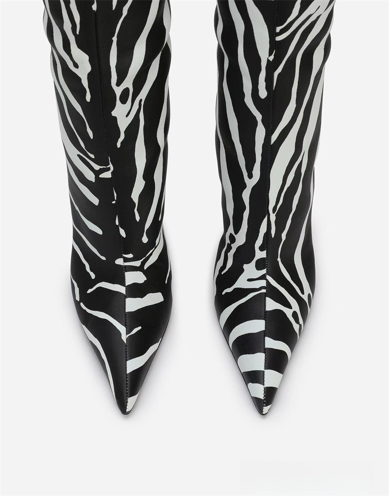 Pointed thin heel leopard print long boots for women's fashionable and sexy high boots for women's shoes