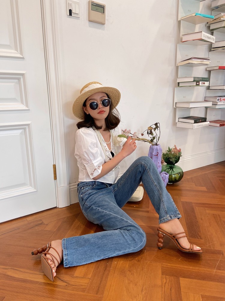 Simple Square Toe Straight Gourd High Heel Mules Women's Ball Ball Round Heel Sandals