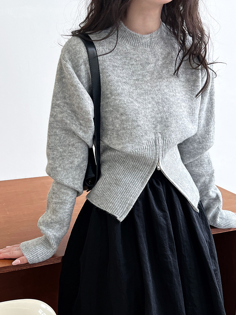 Korean Solid Long Sleeve Loose Crew Sweater