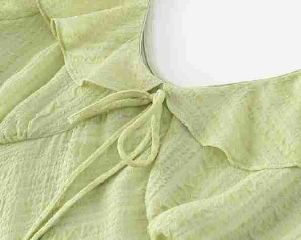 Slim Fit V-Neck Ruffle Front Tie Waist Short Sleeve Dress Long Skirt