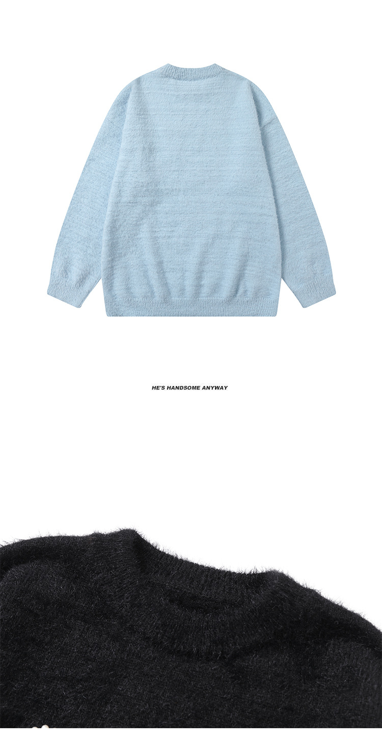Pearl letter sweater imitation mink fur knitted sweater