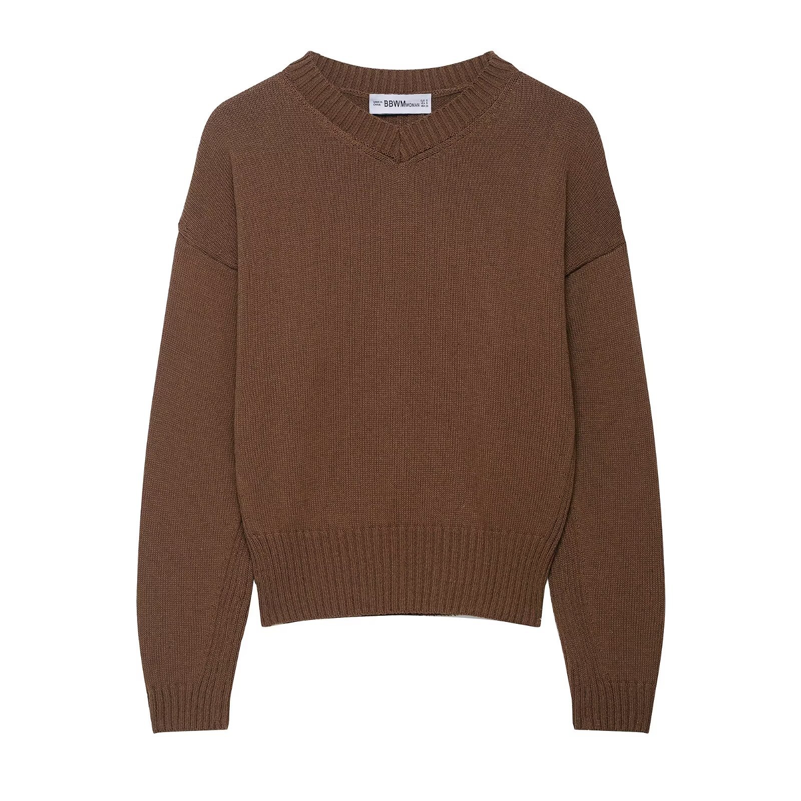 Ladies Solid Color Plunge Sweater