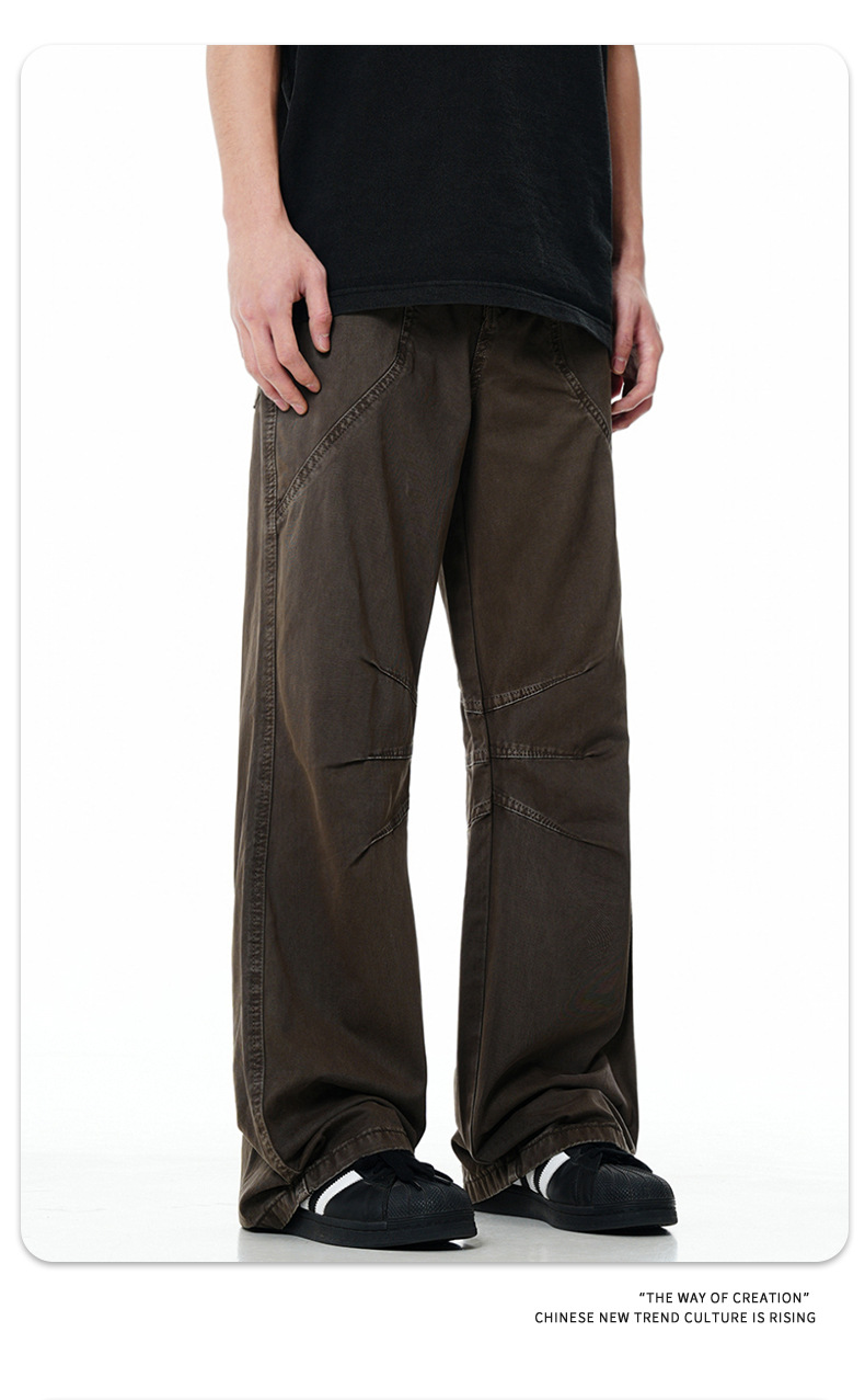 Three-Dimensional Vintage Washed Look Slimming Trendy Pile Straight Leg Casual Long Pants