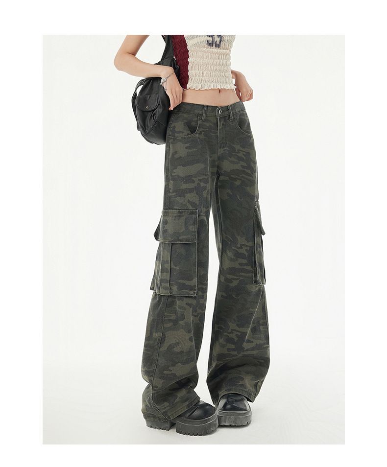 Women's Camouflage Flared Jeans Loose Hip Hop Trumpet Work Pants