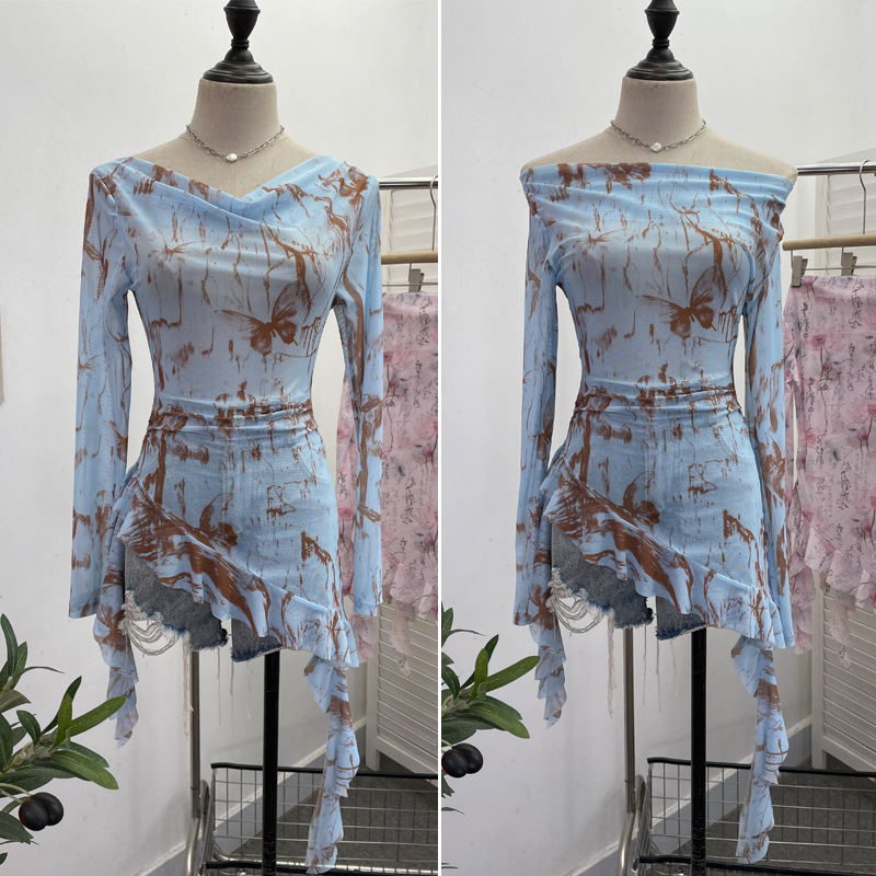 Flirty Asymmetrical Gathered Long Sleeve Top