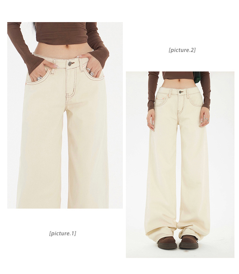Women's Apricot Wide-Leg Jeans Slimming Versatile Low-Waist Floor-Length Straight Pants
