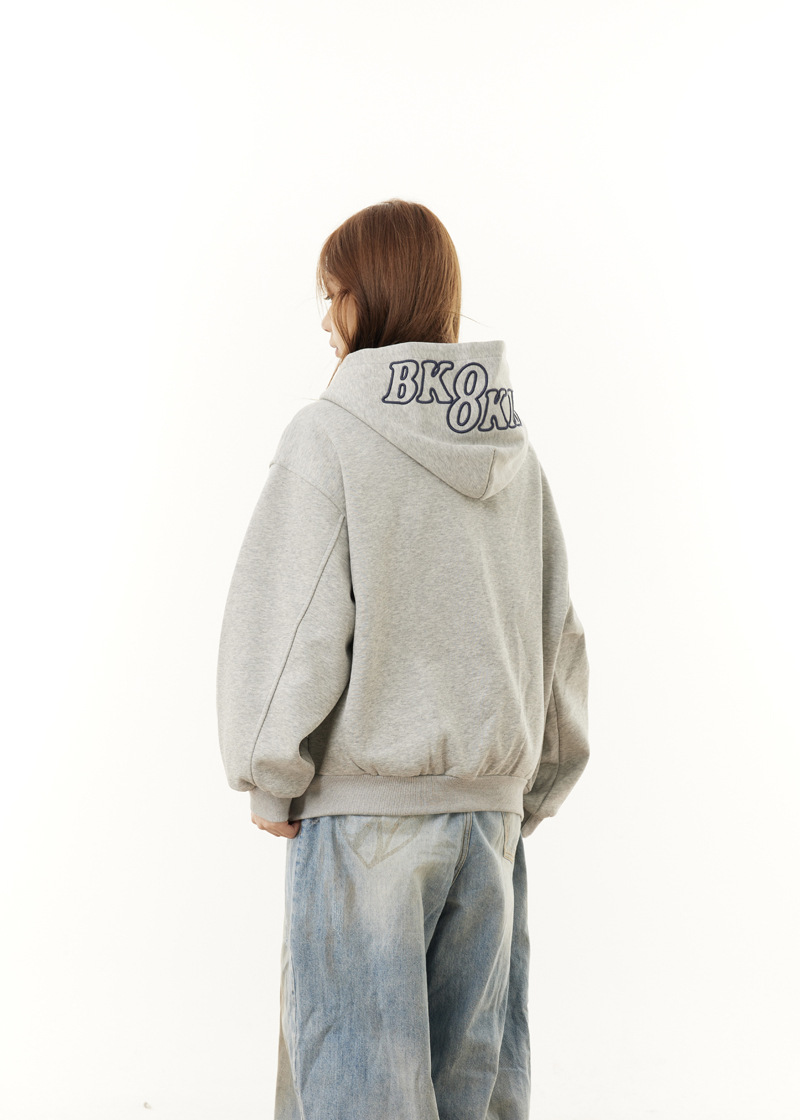 Street Relaxed Fit Zip-Up Letter Print Hoodie